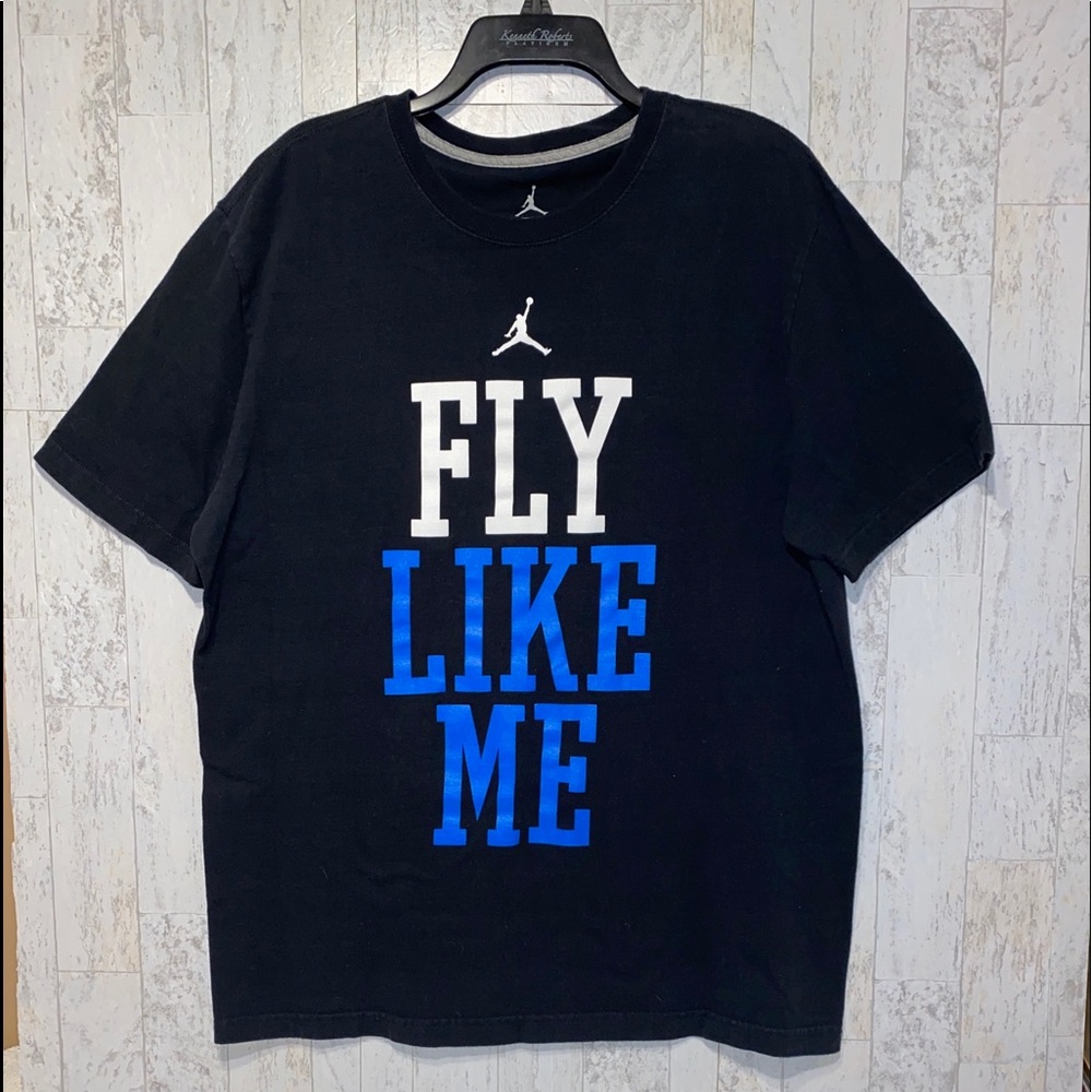 Men’s Jordan Retro T Shirt “ fly like me” XLG Black w blue VTG classics retro